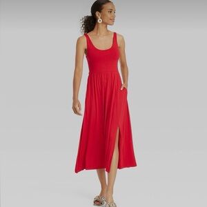 Red midi ballet dress w/slit and pockets sz M